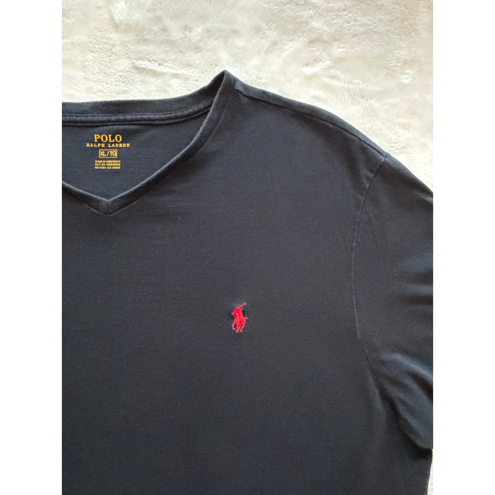 Polo‎ Ralph Lauren Black V-Neck Pony Logo T-Shirt Mens XL Excellent
